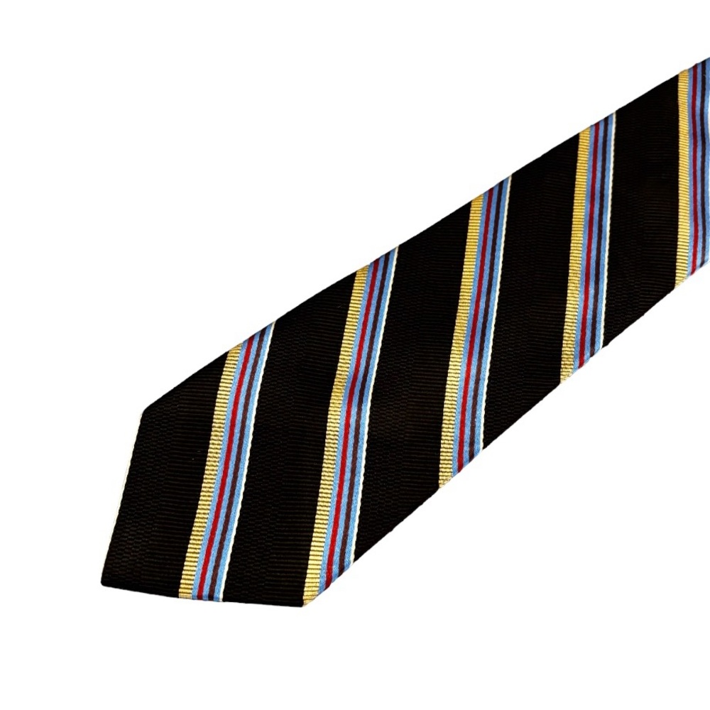 Mens Vintage 80s Necktie Designer Paul Fredrick Brown Multicolor Stripe Silk